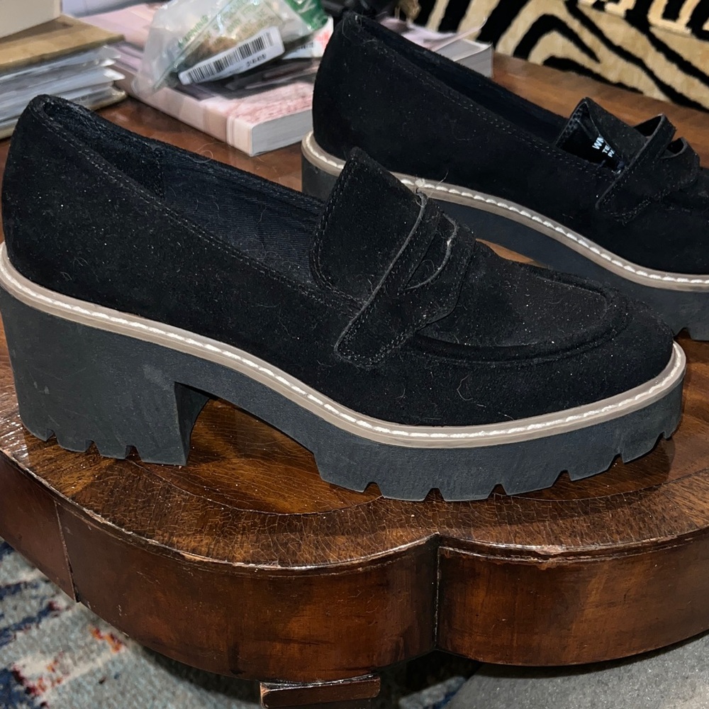 Dolce Vita Black Suede Chunky Platform Loafers Sz 9.5